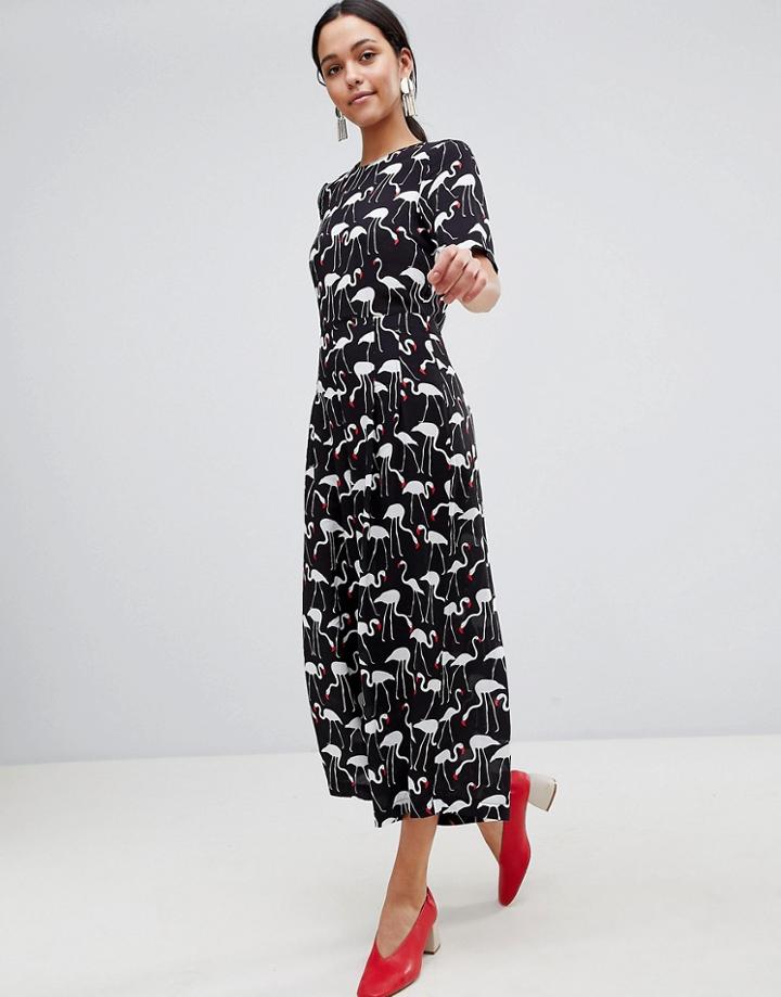 Traffic People Flamingo Print Culotte Jumpsuit - Black