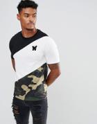 Good For Nothing Muscle T-shirt With Camo Panel - Black