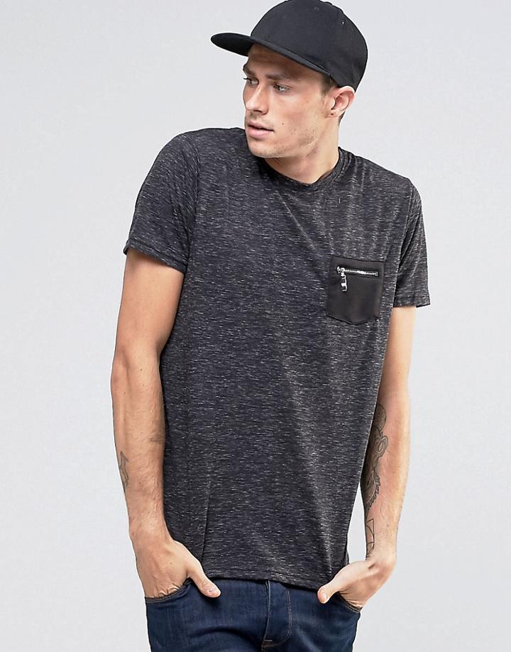 Brave Soul Slub Zip Pocket T-shirt - Gray
