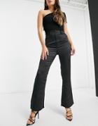 4th & Reckless Satin Slim Flare Pant Set In Black