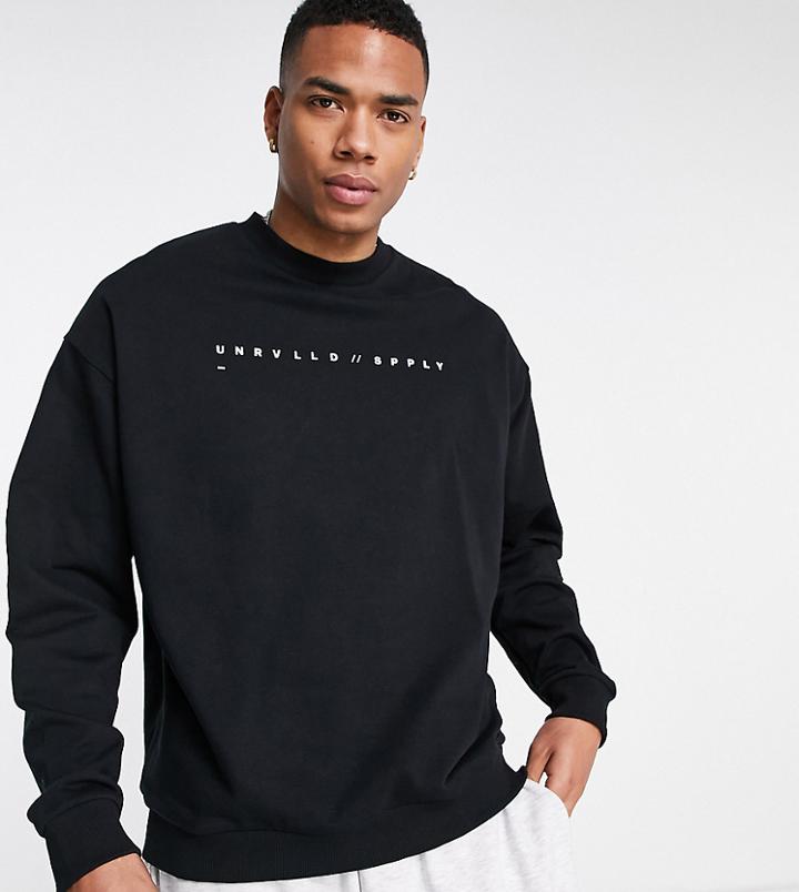 Asos Unrvlld Spply Oversized Sweatshirt With Logo Print In Black