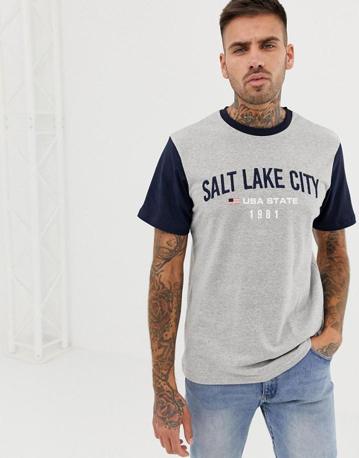 Pull & Bear T-shirt With Varsity Print In Gray - Gray
