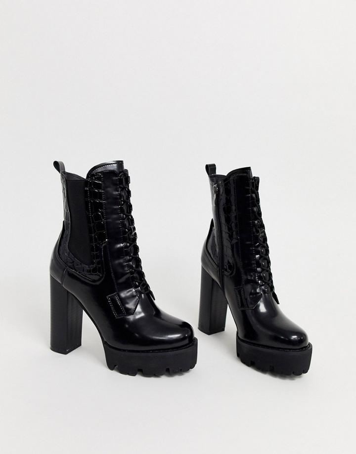Raid Ashlynn Black Chunky Heeled Hiker Boots