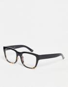 Asos Design Square Frame Clear Lens Glasses With Blue Light In Tort Fade-brown