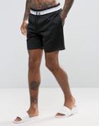 Asos Swim Shorts In Black Mesh With Stripe Waistband In Mid Length - Black