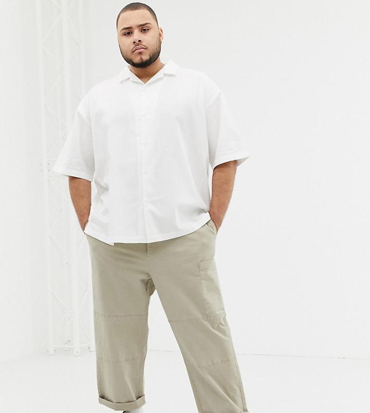 Asos White Plus Boxy Shirt In White Shadow Stripe - White
