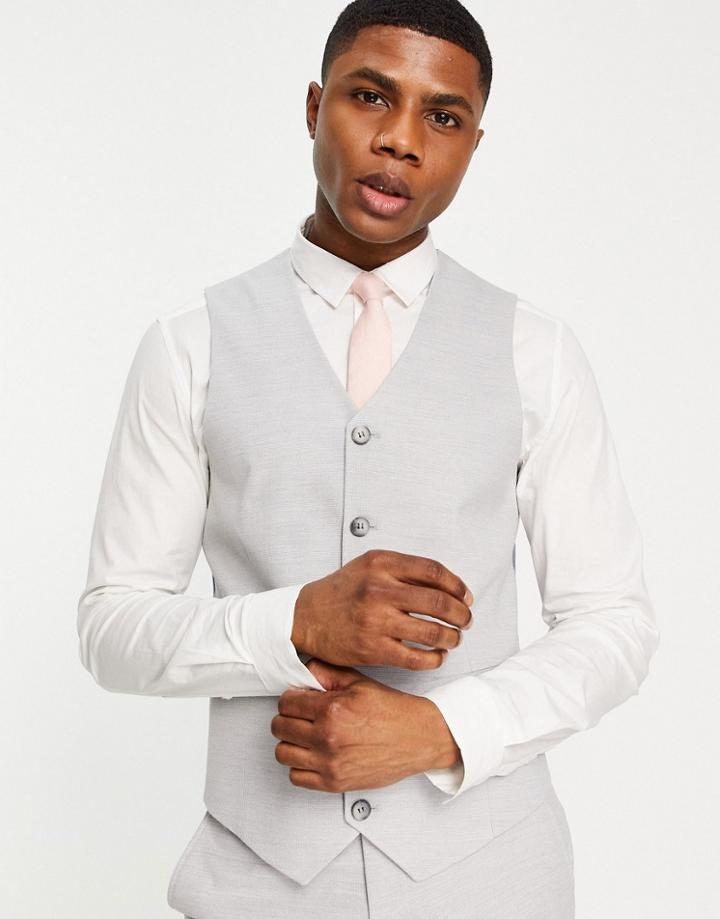 Asos Design Wedding Skinny Vest In Ice Gray Micro Texture