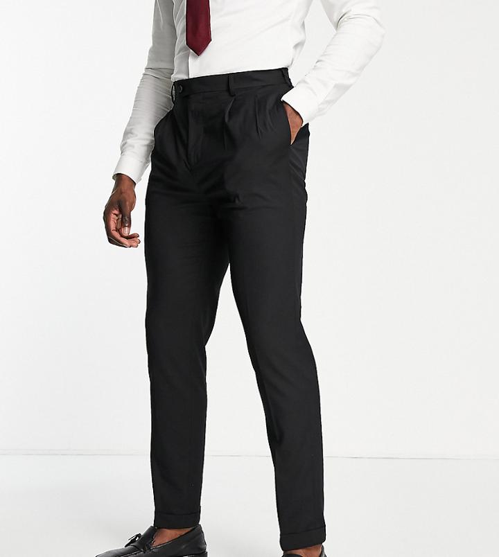 Devils Advocate Tall High Waisted Pleated Tapered Smart Pants-black