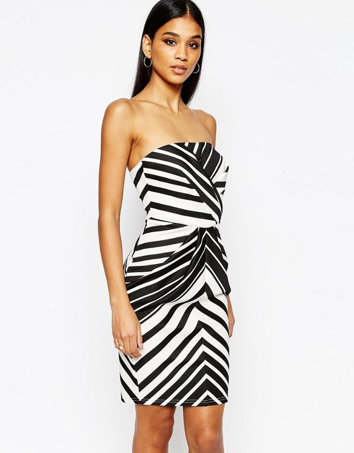 Lipsy Mono Stripe Bandeau Pencil Dress - Mono