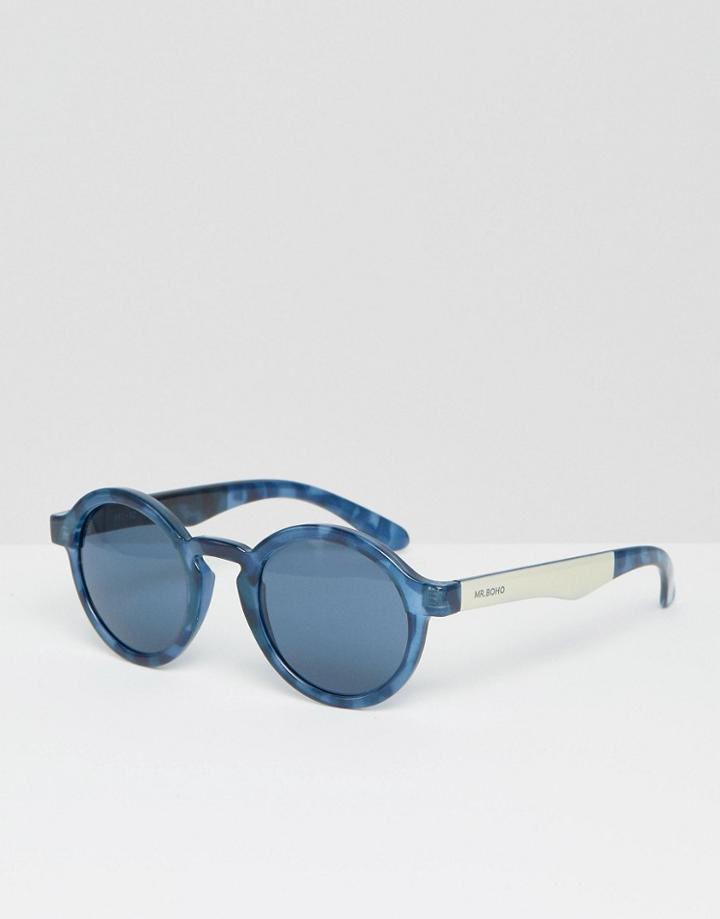 Mr. Boho Round Sunglasses Dalston In Blue Monochrome Made In Italy - Blue