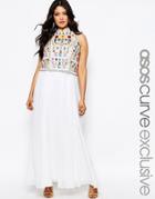 Asos Curve Maxi Dress With Mirror Embellished Crop Top - Multi