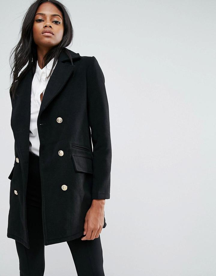 Missguided Black Short Faux Wool Military Coat - Black
