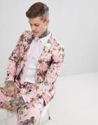 Asos Edition Wedding Skinny Suit Jacket In Blush Floral Sateen Print - Pink