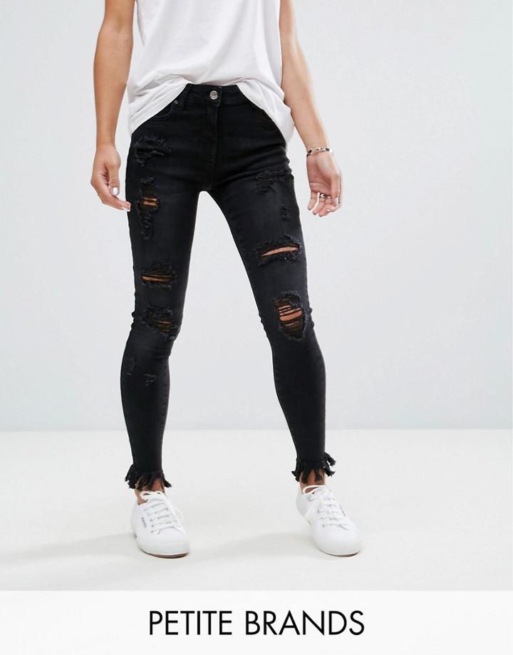 Parisian Petite Frayed Hem Jeans - Gray