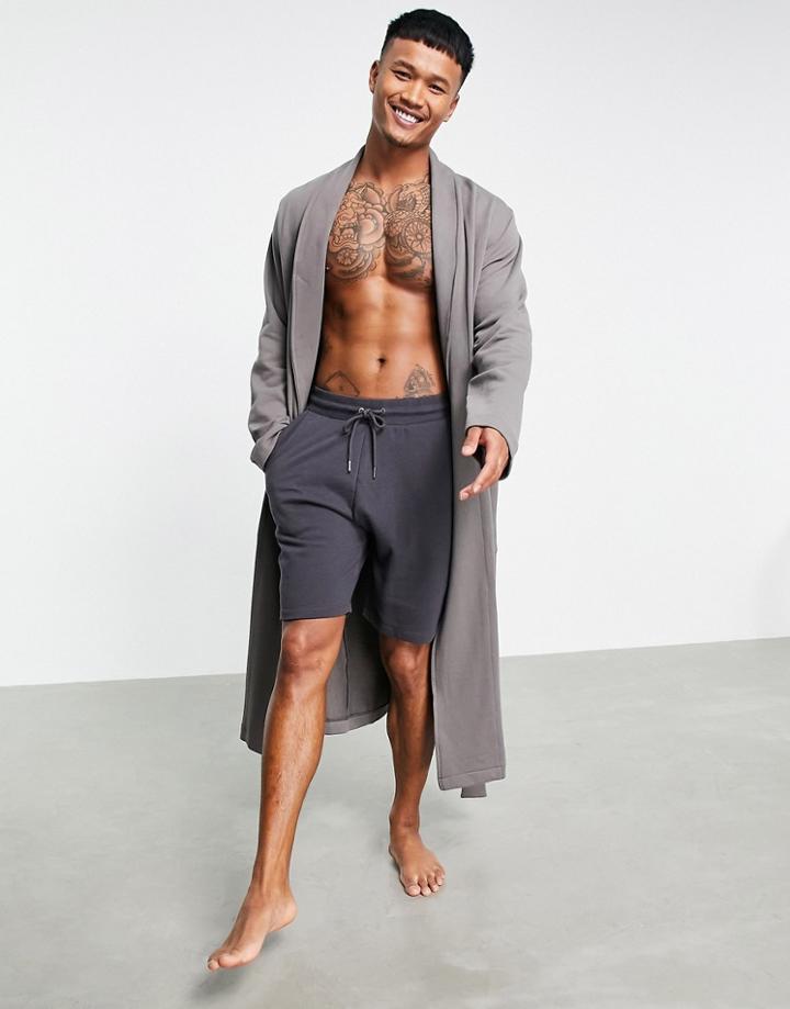 Asos Design Jersey Dressing Gown In Gray Heather Fleck-grey
