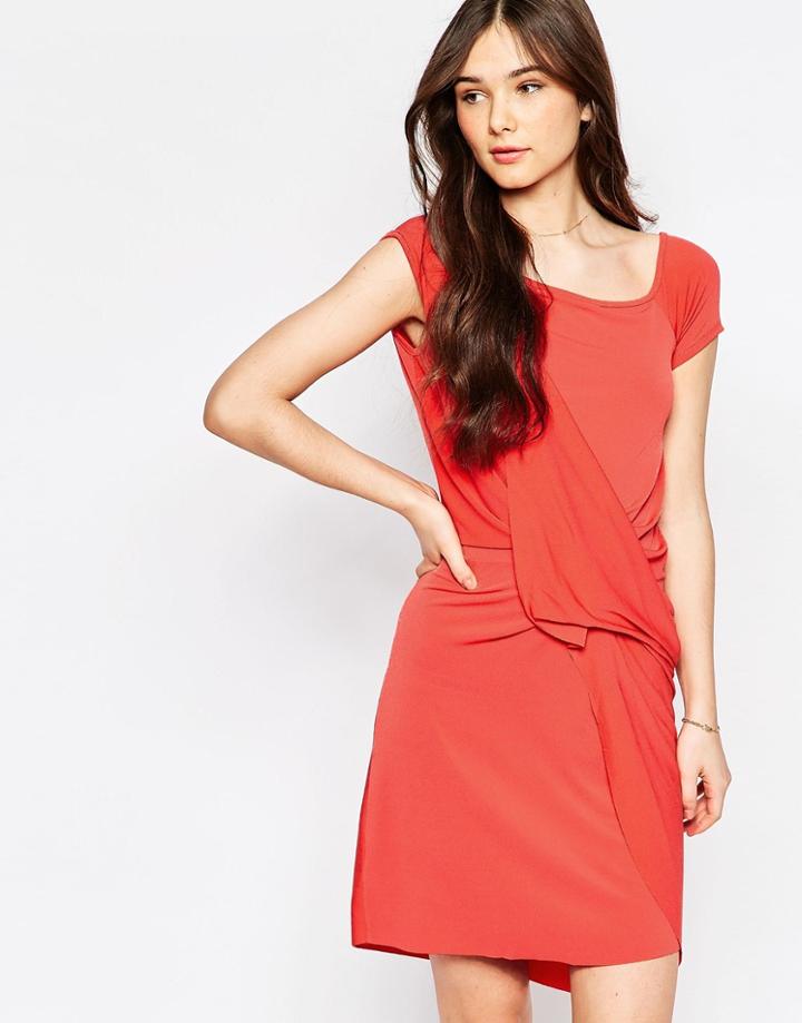 Wal G Dress With Drape Front - Coral