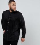 Asos Design Plus Regular Fit Western Shirt With Tassles In Black - Black