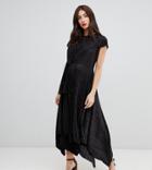 Asos Design Maternity Plisse Midi Dress With Knot Front - Black