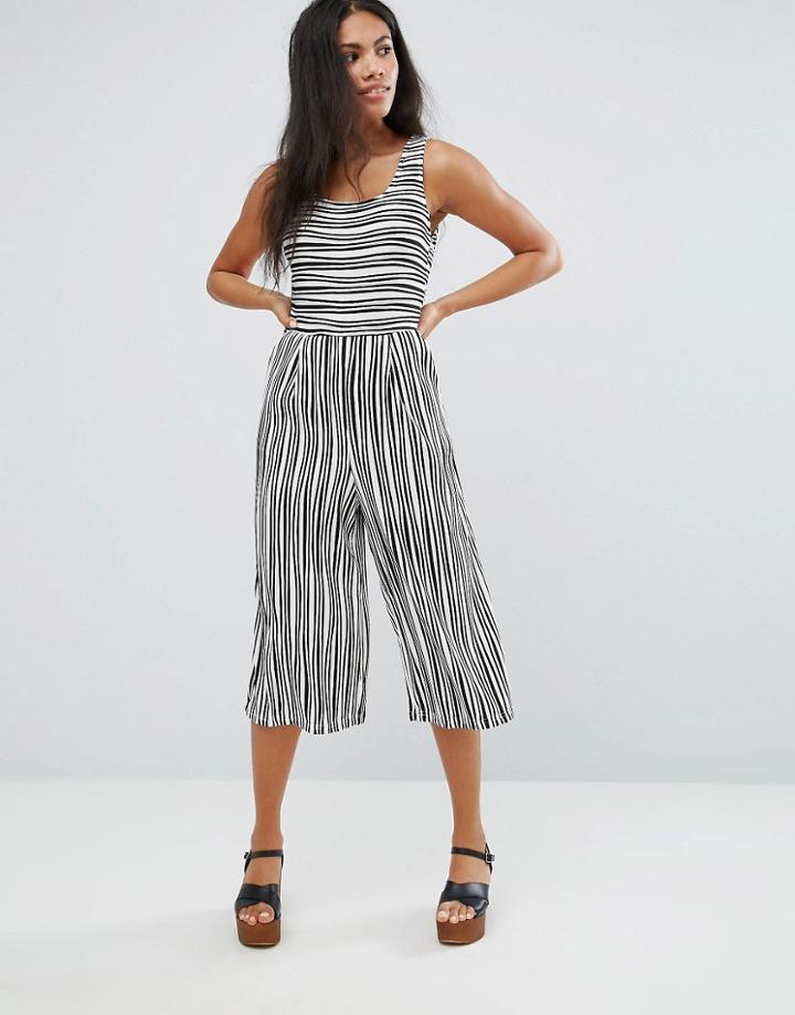 Liquorish Striped Wide Leg Culotte Jumpsuit - Multi