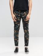 Asos Skinny Pants In Dark Floral Print - Black