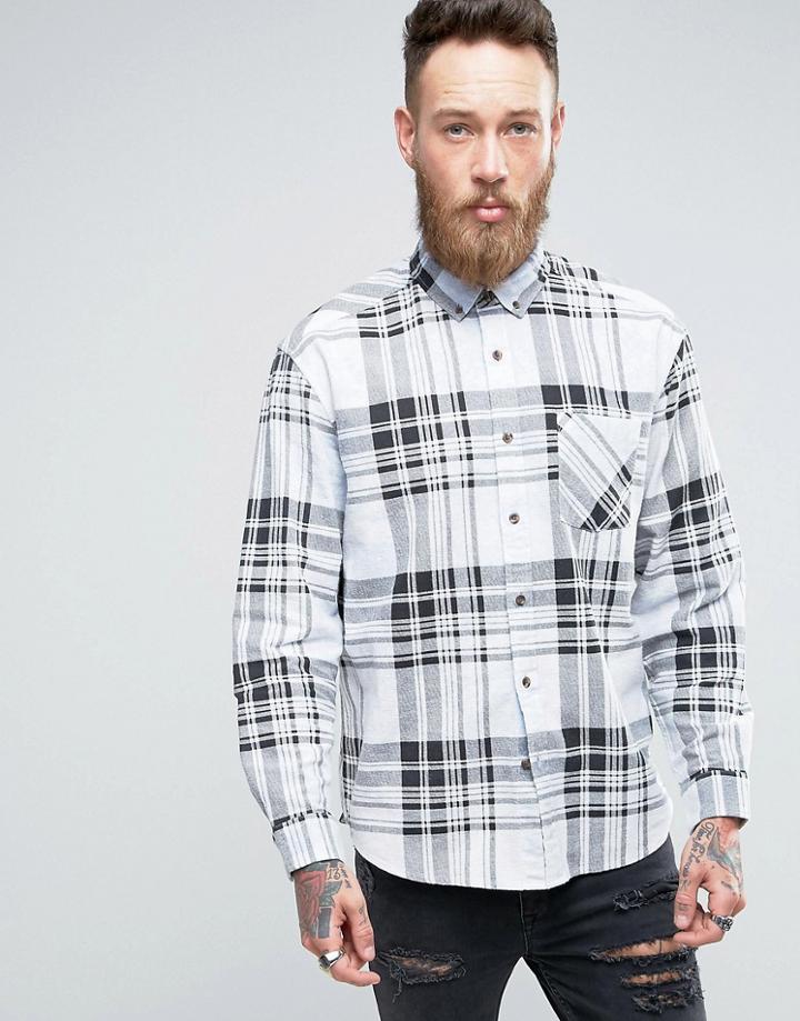 Asos Oversized Check Shirt With Towel Wash In Blue - Blue
