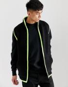 Asos Design Sleeveless Jacket In Black Borg With Neon Trim