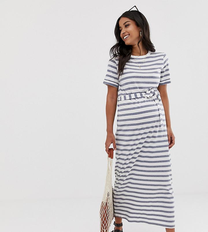 Asos Design Maternity Exclusive Maxi T-shirt Dress In Bold Stripe With Belt - Multi