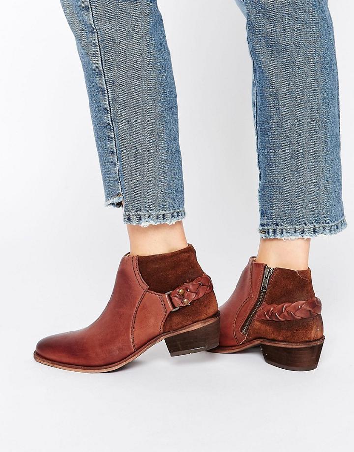Hudson London Brown Leather Traid Ankle Boot - Chocolate