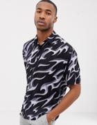 Asos Design Oversized Fit Shirt In 90's Style Printed Viscose-black