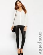 Asos Petite Leather Look Leggings With Elastic Slim Waist - Black