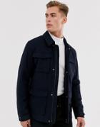 Selected Homme Wool Field Jacket With Patch Pockets-navy