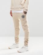 Hype Skinny Joggers With Crest Logo - Beige