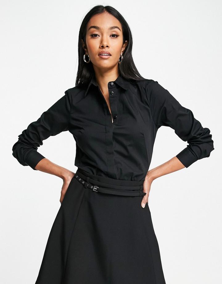 Asos Design Long Sleeve Fitted Shirt In Stretch Cotton In Black