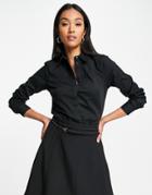 Asos Design Long Sleeve Fitted Shirt In Stretch Cotton In Black