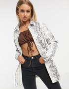 Missguided Faux Leather Oversized Shirt In Snake-multi