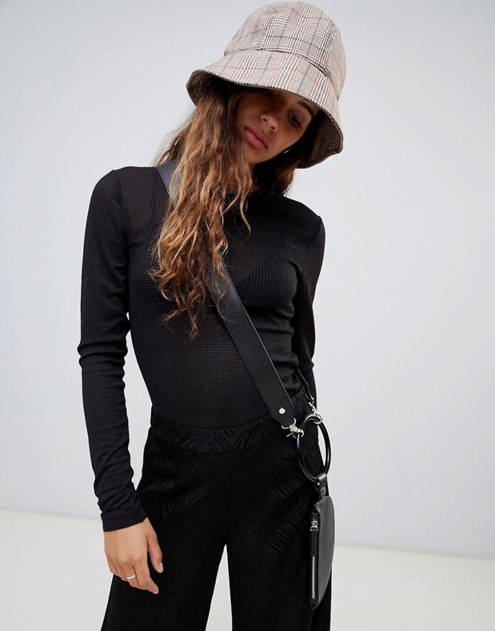 Weekday Mesh Long Sleeve Top In Black - Black