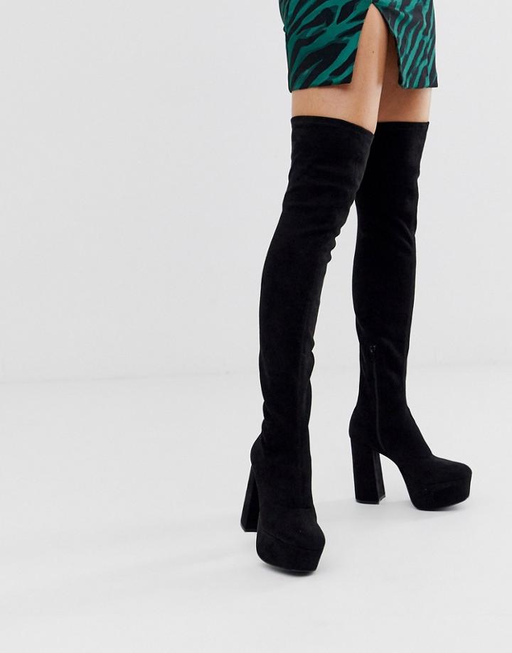 Asos Design Knockout Platform Thigh High Boots In Black - Black