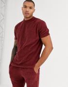 Asos Design Two-piece Relaxed Longline T-shirt In Towelling In Brown