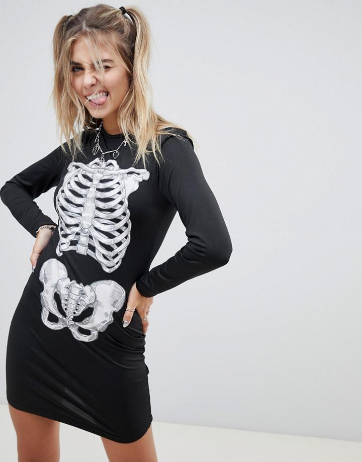 Brave Soul Halloween Skeleton Dress - Black