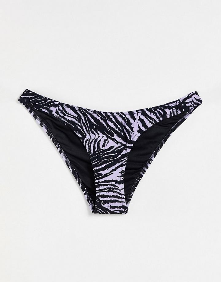 Topshop Tiger Pattern High Leg Bikini Bottom In Lilac-purple