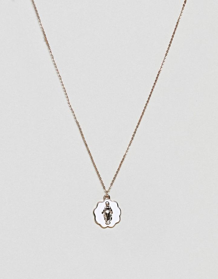 Asos Design Necklace With Vintage Style Icon Pendant In Gold - Gold