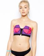 N.l.p Longline Neoprene Zip Through Bandeau Bikini Top - Multi