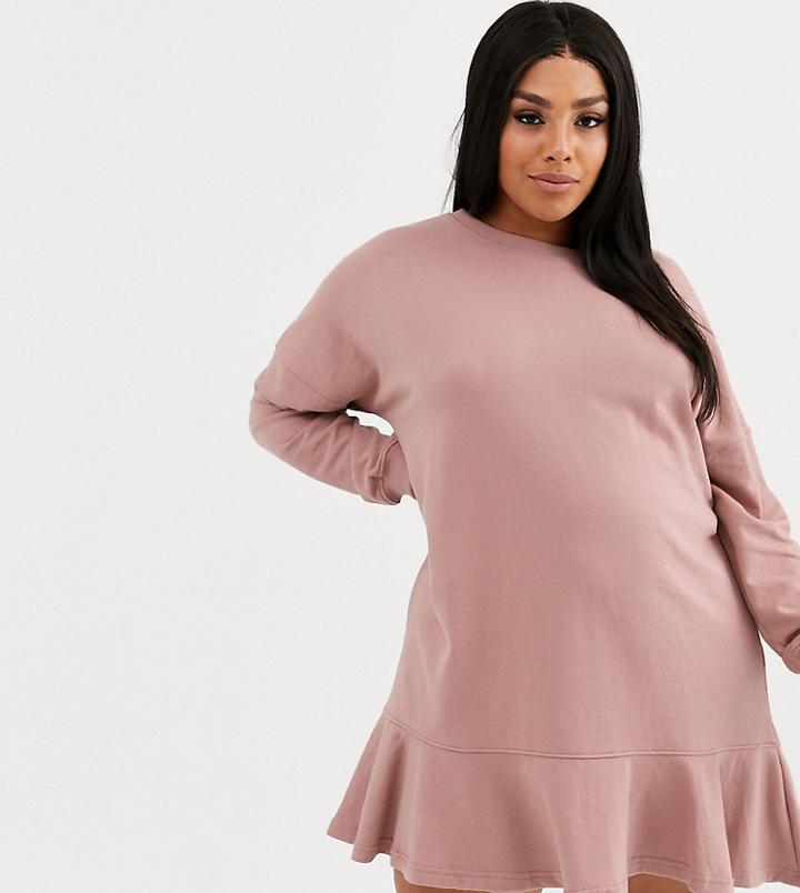 Missguided Plus Frill Hem Sweatshirt Dress In Pink-multi