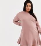 Missguided Plus Frill Hem Sweatshirt Dress In Pink-multi