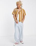 Reclaimed Vintage Inspired Unisex Stripe Camp Collar Shirt-multi