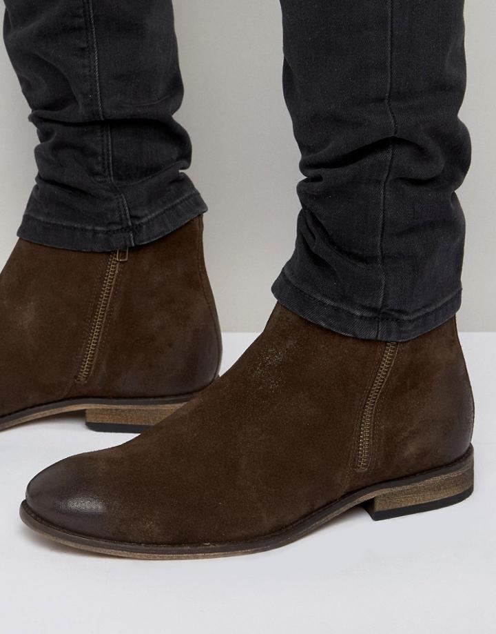 Asos Chelsea Boots In Brown Suede With Double Zip - Brown