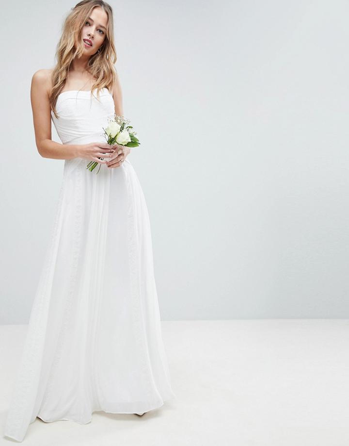 Asos Edition Wedding Pleated Maxi Dress With Lace Panels - White