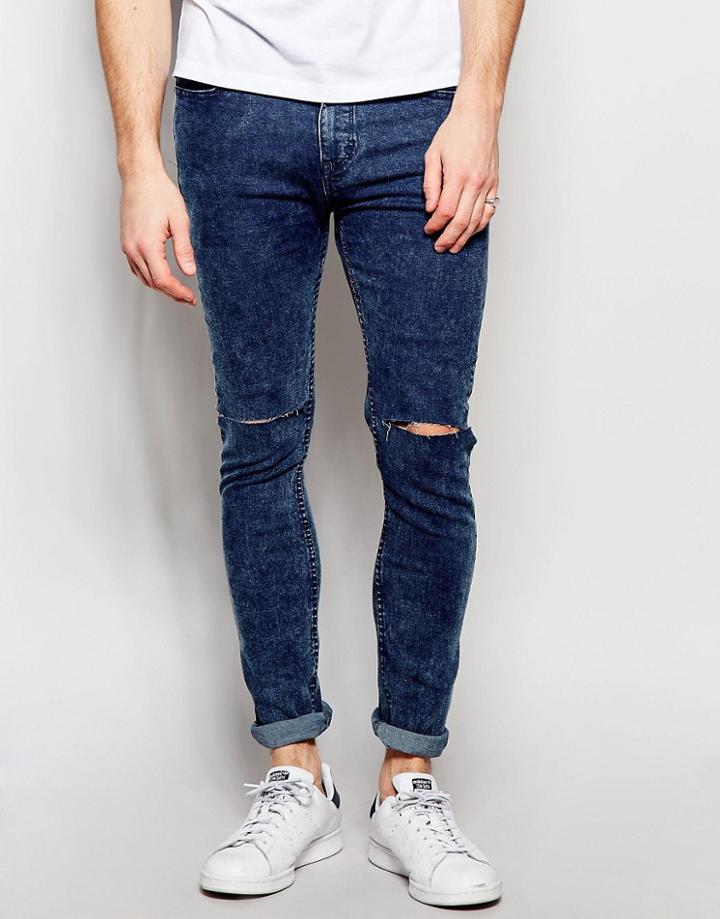 Pull & Bear Super Skinny Jeans In Acid Wash Blue - Blue