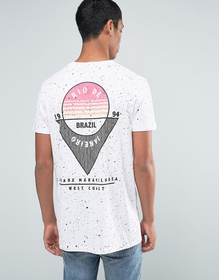Asos Longline T-shirt With Rio Back Print And Splatter Print - White