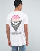 Asos Longline T-shirt With Rio Back Print And Splatter Print - White
